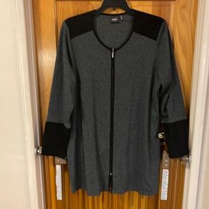 Rafaella gray long sweater trimmed in black suede